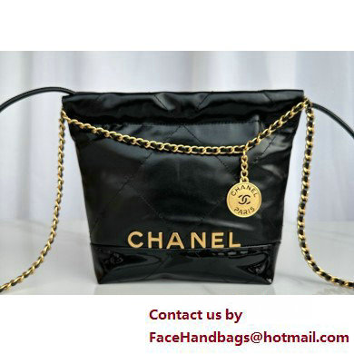 Chanel Shiny Calfskin Patchwork  &  Gold-Tone Metal CHANEL 22 Mini Handbag AS3980 Black/Patent